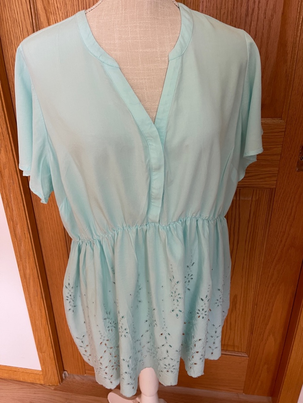 torrid Mint Eyelet-Hem V-Neck Blouse